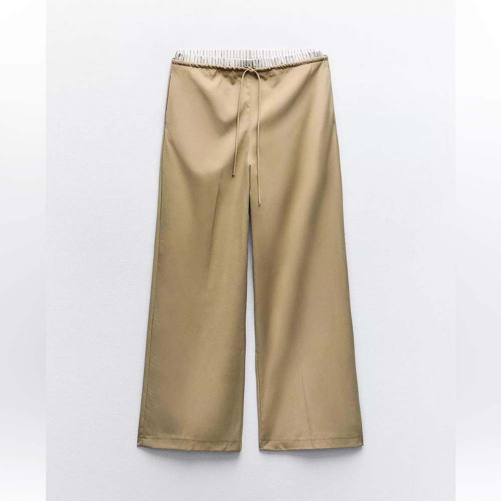 Zara Tan Pants with Striped Waistband